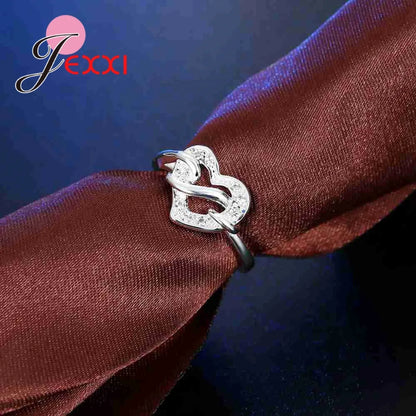 Trendy 925 Sterling Silver Ring Romantic Hollow Heart Shape Zircon Rings for Women Wedding Engagement Party Jewelry Present