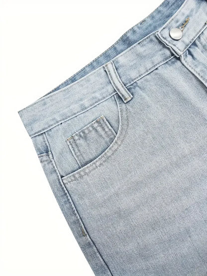 Men'S Vintage Washed Blue Loose Fit Jeans - Casual Straight Leg Denim Pants with Zipper Fly, All-Season Comfort, Mid Waist, Casu