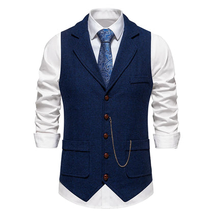 Men's Retro Lapel Chain Pockets Suit Vest British Casual V