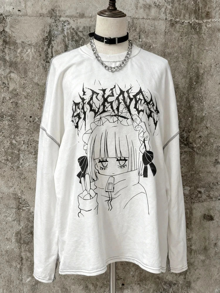 Subculture T Shirts Y2K Clothing Tees for Women  Gothic Punk Harajuku Gothic Unique T-shirts Fashion Japanese Kawaii Long Sleeve