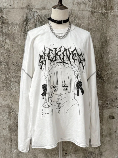 Subculture T Shirts Y2K Clothing Tees for Women  Gothic Punk Harajuku Gothic Unique T-shirts Fashion Japanese Kawaii Long Sleeve