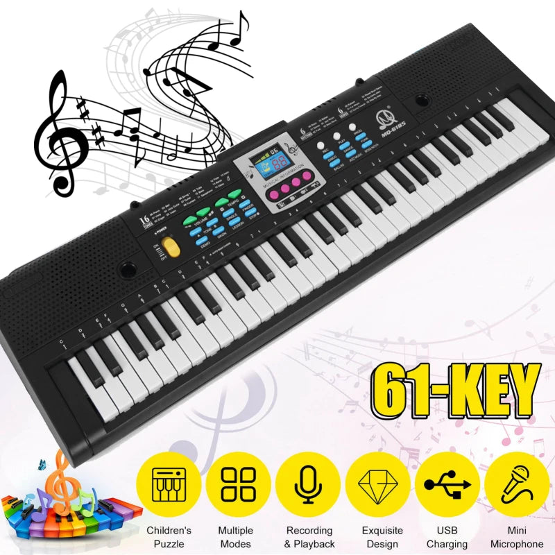 61‑Key Kids Digital Keyboard – Multifunction Electric Piano with Microphone for Beginner Students
