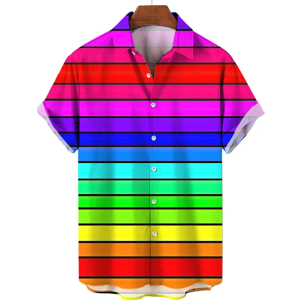 Hawaiian Men's Shirts Happy Pride Month Rainbow Design Summer Trends Casual Streetwear Men's Clothing Men's Short Sleeve Shirts