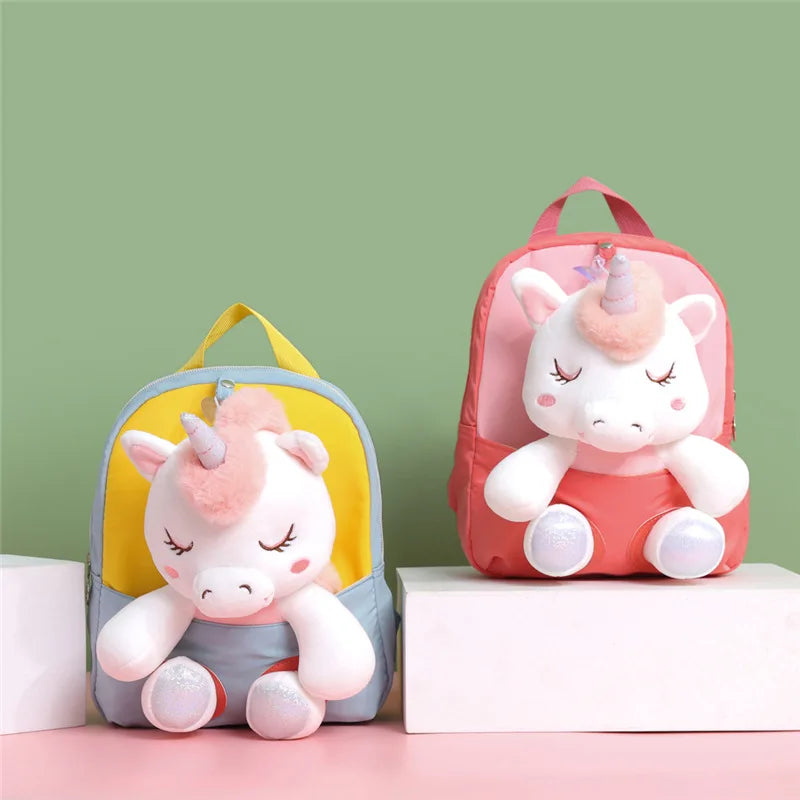 3D Unicorn Plush Kids Backpack – Toddler Girls Kindergarten Schoolbag & Stuffed Toy Bag