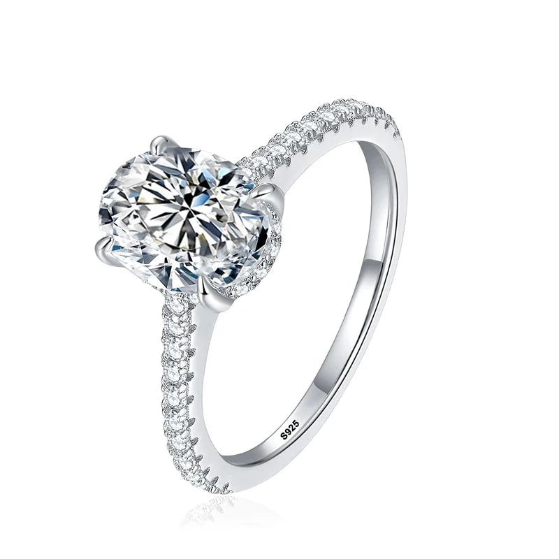 Oval Cut Moissanite Rings for Women 925 Sterling Silver Lab Diamond Wedding Engagement Ring Gemstone Band  1ct 2ct 3ct