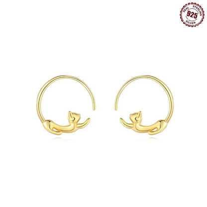 925 Sterling Silver Hoop Earrings Simple Sleeping Cat Earrings For Engagement Wedding Party Birthday Jewelry Gift