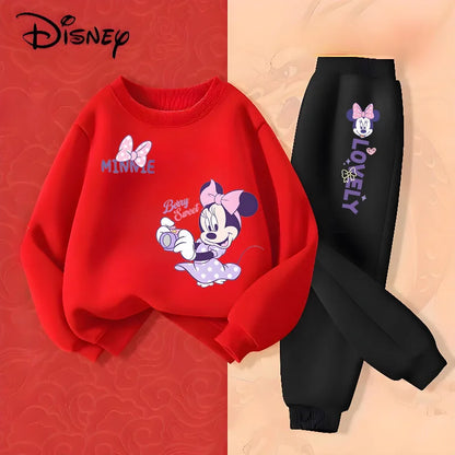 Girls' Disney Long Sleeve Pullover Long Pant Two Piece Suit Minnie Printed Tracksuit Set