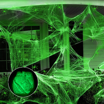 Halloween Fluorescent Spider Webs,Glow In The Dark Spider Webs,Halloween Cobweb,Outdoor Horror Decorations