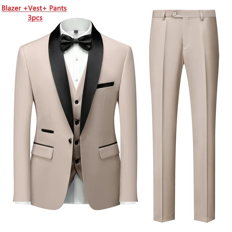 Men's Solid Color Suit Jacket Blazer Waistcoat Vest Pants Set M-6XL