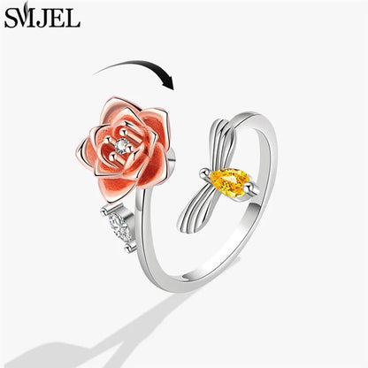 Korean Fashion Daisy Spinner Fidget Ring Multiple Style Sunflower Rose Snowflake Rotate Freely Anti Stress Anxiety Rings Wedding
