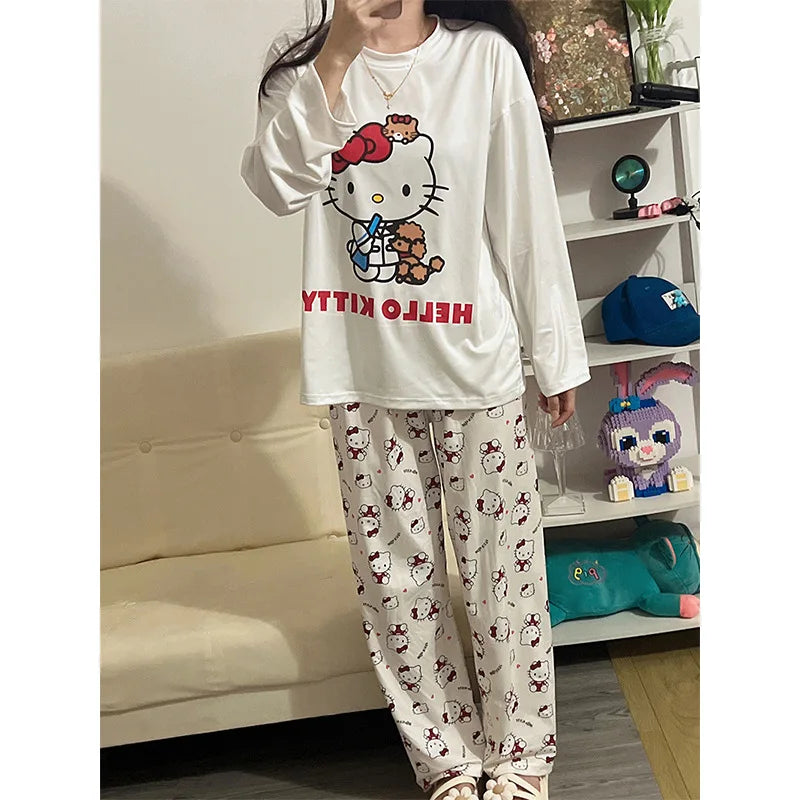 Sanrio Hello Kitty Pajamas Set Home Wear Polyester Long Sleeve