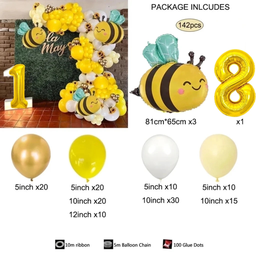 Cute Bee 32‑Inch Gold Number Balloon Garland Set for Kids’ Parties