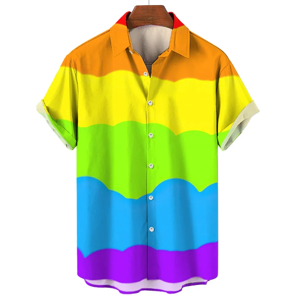 Hawaiian Men's Shirts Happy Pride Month Rainbow Design Summer Trends Casual Streetwear Men's Clothing Men's Short Sleeve Shirts