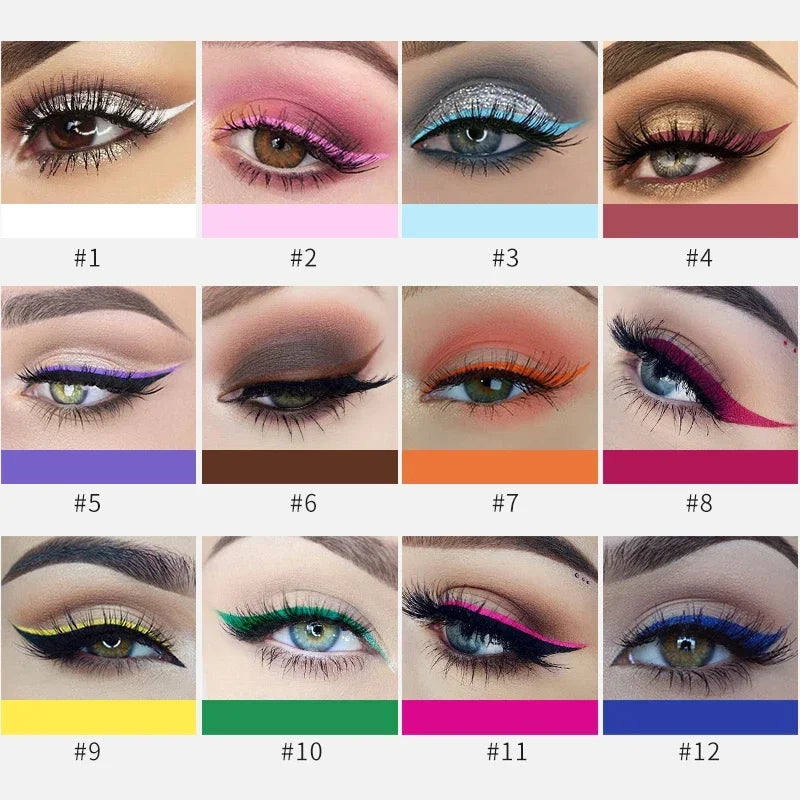 12 Colors Colorful Liquid Eyeliner Pencil Waterproof Long-Lasting  Quick-Dry No Blooming Blue Pink Eye Liner Pen Cosmetics Tools