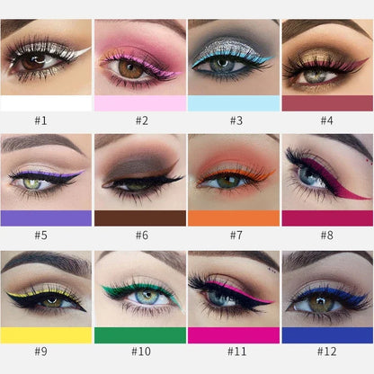 12 Colors Colorful Liquid Eyeliner Pencil Waterproof Long-Lasting  Quick-Dry No Blooming Blue Pink Eye Liner Pen Cosmetics Tools