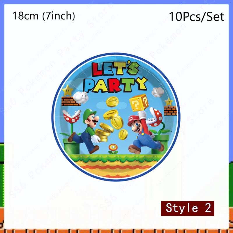 Super Mario Bros Birthday Decoration Party Supplies Disposable Tableware Baby Shower Paper Cup Tablecloth Plate Napkin Bag Kit