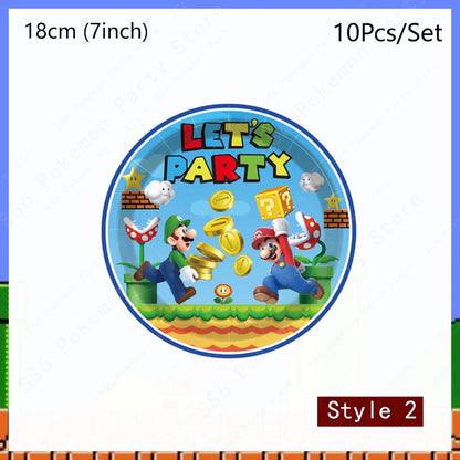 Super Mario Bros Birthday Decoration Party Supplies Disposable Tableware Baby Shower Paper Cup Tablecloth Plate Napkin Bag Kit