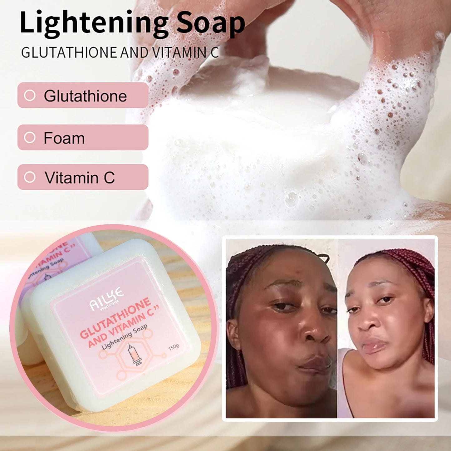 AILKE Brightening Skin Care Set, With Vitamin C, Glutathione, Reduce Spots, Moisturizing, Smooth Soft Skin, Improve Skin Radiant