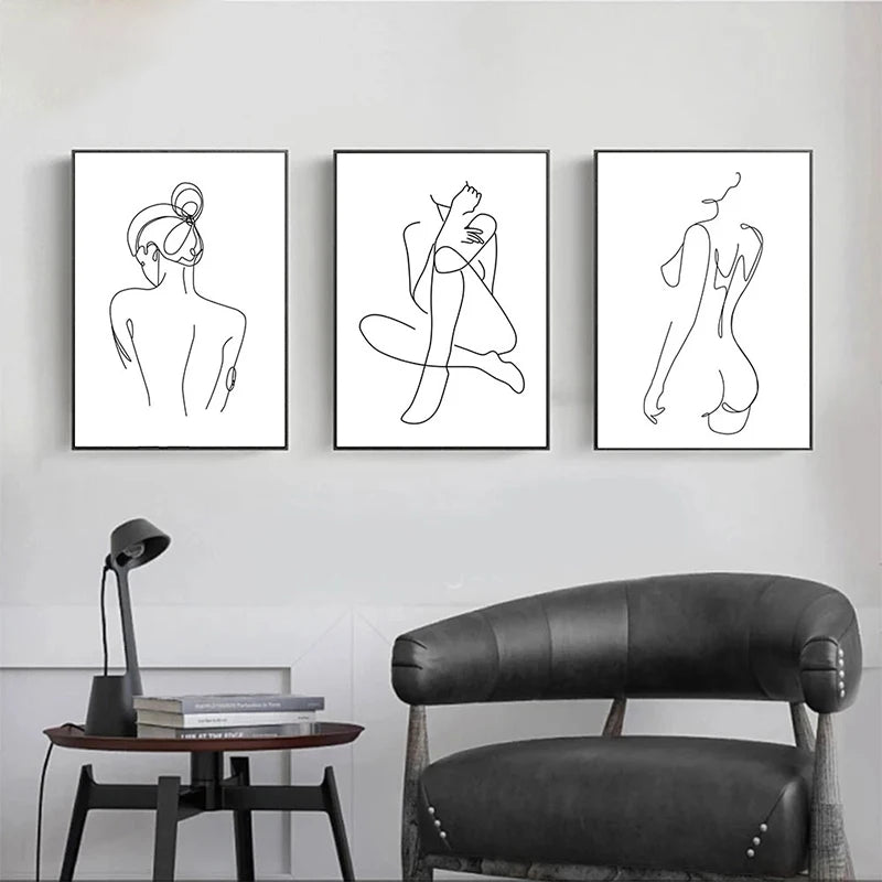 Sexy Female Body Art Print Naked Nude Canvas Poster Line Drawing Prints Abstract Woman Wall Art Painting Pictures Bedroom Decor