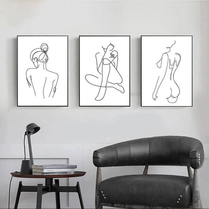 Sexy Female Body Art Print Naked Nude Canvas Poster Line Drawing Prints Abstract Woman Wall Art Painting Pictures Bedroom Decor
