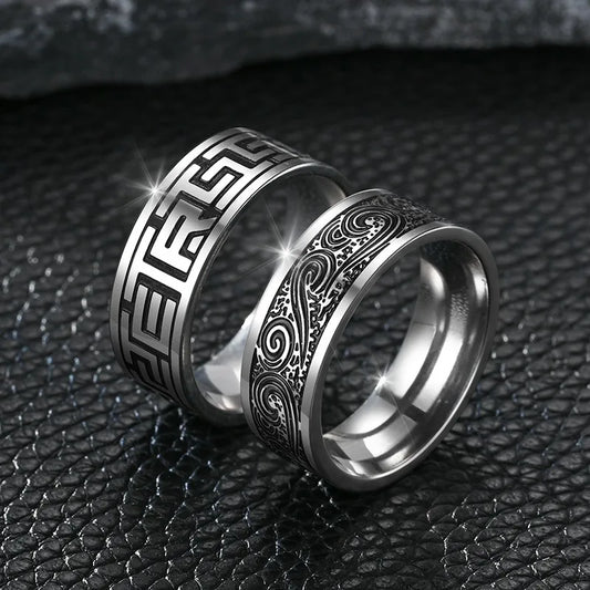New Titanium Steel Men's Ring Retro Style Handicraft Handsome Fashion Trendy Men's Ring Father's Day Gift 2024