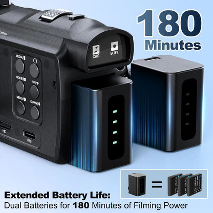 NBD 4K HD&48MP Camcorder Video Camera With Wi-Fi & App Control,Video Recorder with 3X Battery Life, 16X Zoom, 270° IPS Screen