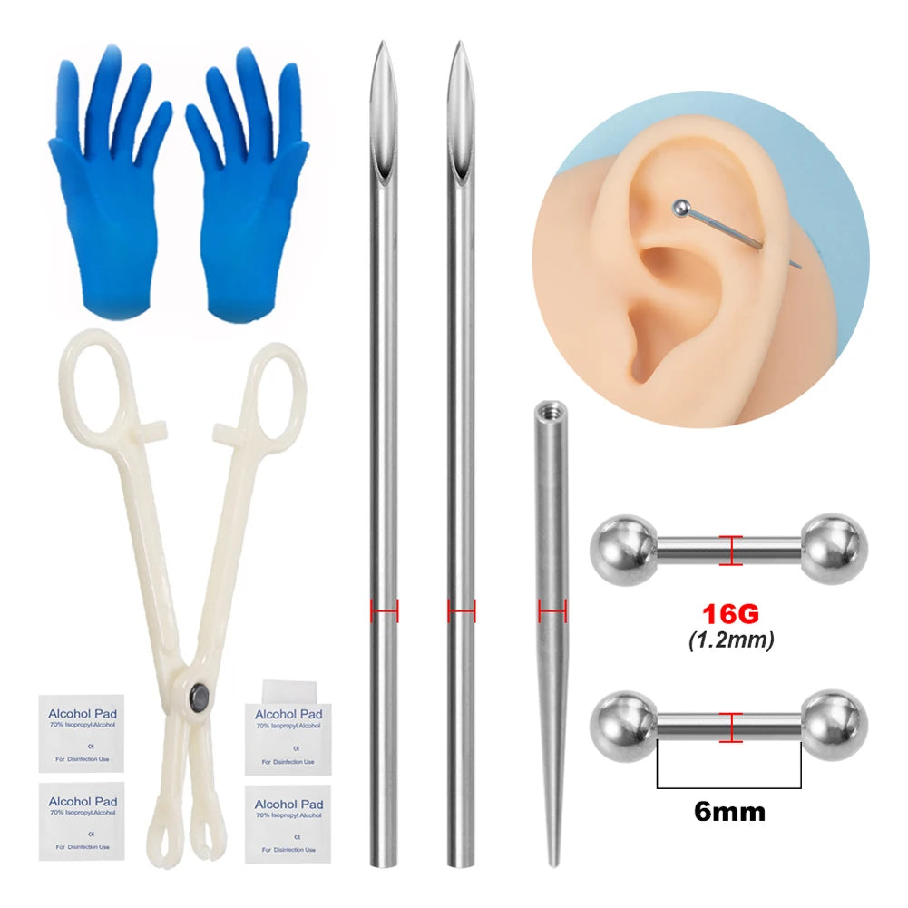 Body Piercing Kit – Surgical Steel Tapers, Needles & Tools for Lip, Nose, Tongue, Cartilage & Navel