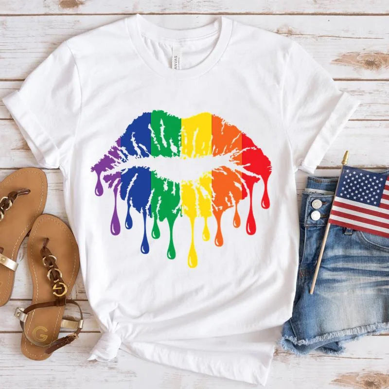 Pride Rainbow Lips Print T-Shirt