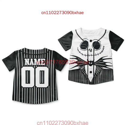 Halloween Jack Skellington Baseball Crop Top Jersey Nightmare Before Women's Short sleeve button Baseball Shirt