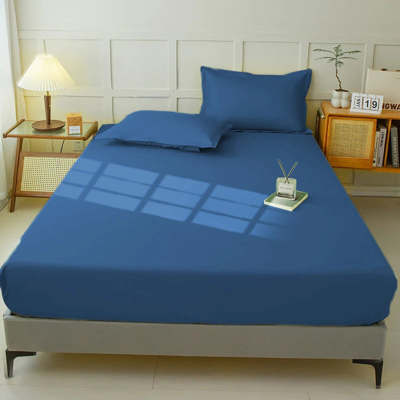 Waterproof Fitted Sheet Bedding Cover Bed Cloth Solid Color Mattress ,Soft Breathable Noiseless Bed Cover Deep Pocket Large size