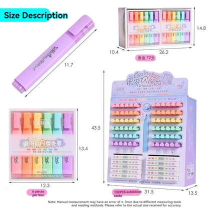 6 Colors/box Fine Fluorescent Glitter Highlighter Marker Pen Set