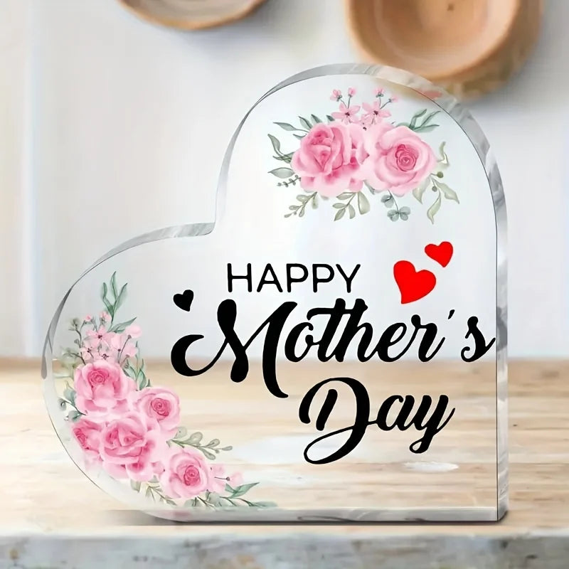 2D Flat 1pc Heart Shaped Acrylic Decorative Plaque, Birthday Gift for Mom, Happy Mother'S Day, Mother'S Day Memorial Gift