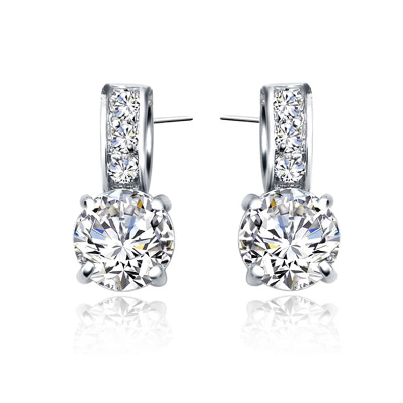 925 Sterling Silver Color Bridal Jewelry Set Classic Cubic Zircon Crystal Pendant  Necklace Stud Earrings