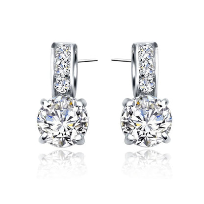 925 Sterling Silver Color Bridal Jewelry Set Classic Cubic Zircon Crystal Pendant  Necklace Stud Earrings