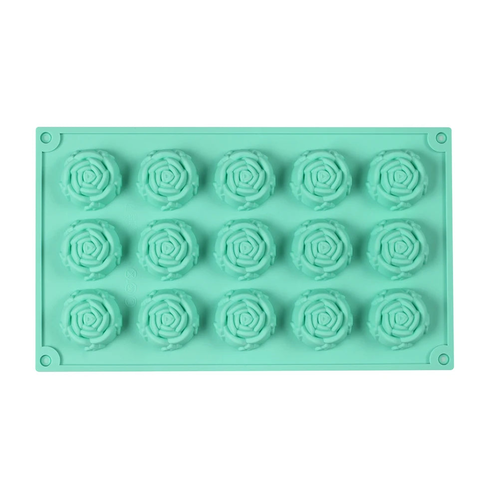 15 Cavity Rose Mold Silicone Chocolate Candy Mold DIY Dessert Pudding Cake Decoration Mould Rose Shape Ice Cube Making tools