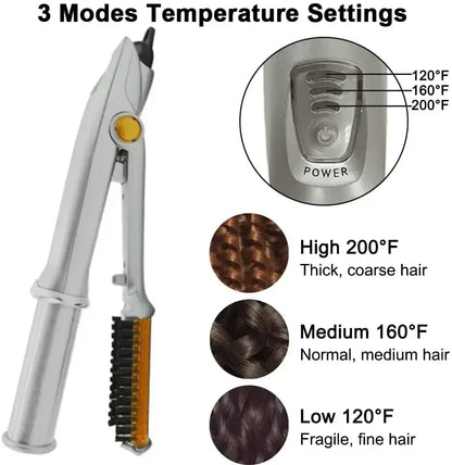 2‑in‑1 Rotating Hair Curler & Straightener Brush – Professional Styling Tool