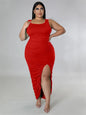 Plus Size Dress for Women Solid Bodycon Stretch Draped Maxi Dress Slip L-4XL