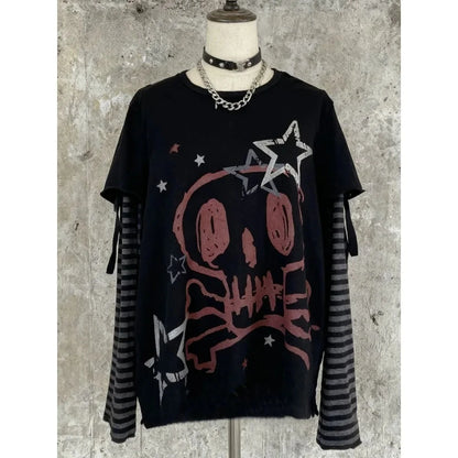 Subculture T Shirts Y2K Clothing Tees for Women  Gothic Punk Harajuku Gothic Unique T-shirts Fashion Japanese Kawaii Long Sleeve