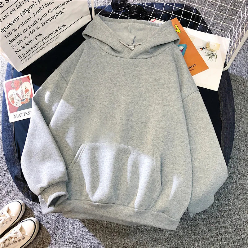 Solid Hoodie Comfortable Stretch Sweatshirts Loose Pocket Female Pullovers