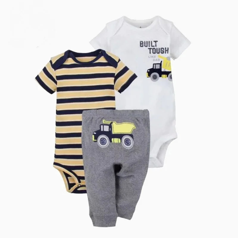 3PCS Baby Boy Clothes Autumn Newborn Baby Clothes Bodysuits+Pants Animal Outfit Infant Pajama Pure Cotton Sets 0-24M Jumpsuit