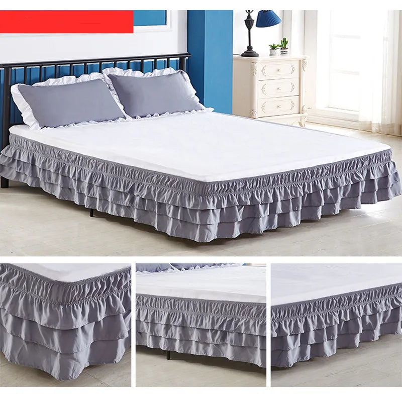 Best Selling Three Layers Comfort Luxurious Ruffle Waterfall Bed Skirt With Wrap Around Elastic-15 Inch High(No Pillowcase)