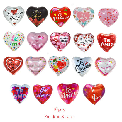 10‑Pack 18" “Te Amo” Heart Foil Balloons – Valentine’s Day & Wedding Helium Decorations