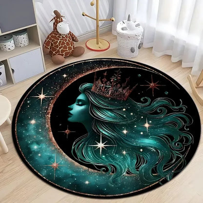 Astrology Moon Stars  Print Round Area Rugs Home Carpet Non Slip Washable Rug Kitchen Living Room Bedroom Dining Room Floor Mat