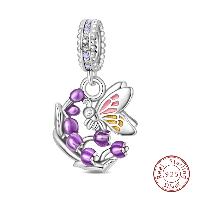 Springtime Charms 925 Sterling Silver Swallow Snail Butterfly Flower Charms Beads Fit Qikaola Bracelet DIY Birthday Jewelry Gift
