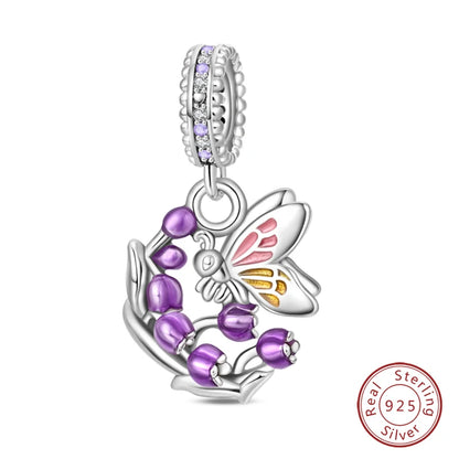 Springtime Charms 925 Sterling Silver Swallow Snail Butterfly Flower Charms Beads Fit Qikaola Bracelet DIY Birthday Jewelry Gift