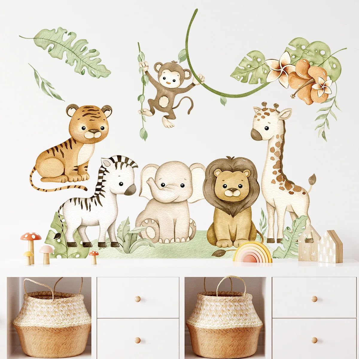Kids’ Wall Stickers – Cartoon African Grassland Animal Decals for Nursery, Bedroom & Living Room