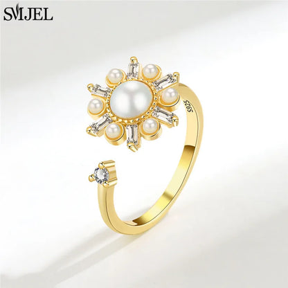 Korean Fashion Daisy Spinner Fidget Ring Multiple Style Sunflower Rose Snowflake Rotate Freely Anti Stress Anxiety Rings Wedding