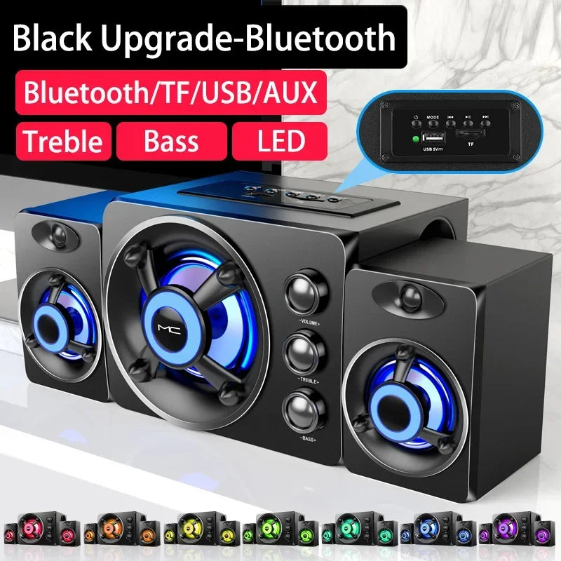 HIFI 3D Stereo Speakers Colorful LED Heavy Light AUX USB Wired Wireless Bluetooth Audio Home Theater Surround Sound Bar TV