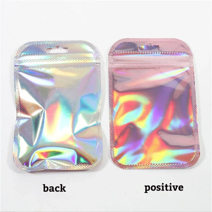 50pcs 100pcs Pink Laser Ziplock Bags Reusable Plastic Transparent Bags for Jewelry Packaging Cosmetic Retail Display Bags