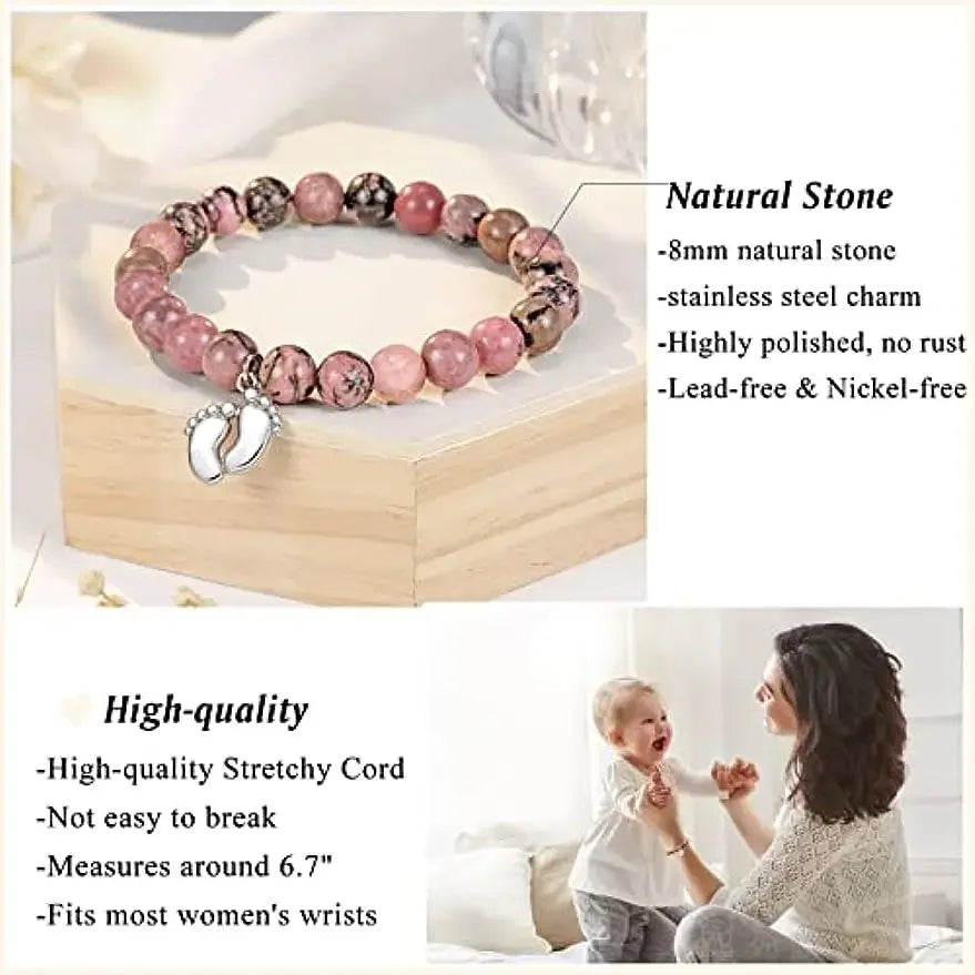 Women Bracelet New Mom Gifts Natural Stone Beaded Bracelet For Pregnant Women 1st Time Mothers Day Mom Mommy to Be Bracelet Gift
